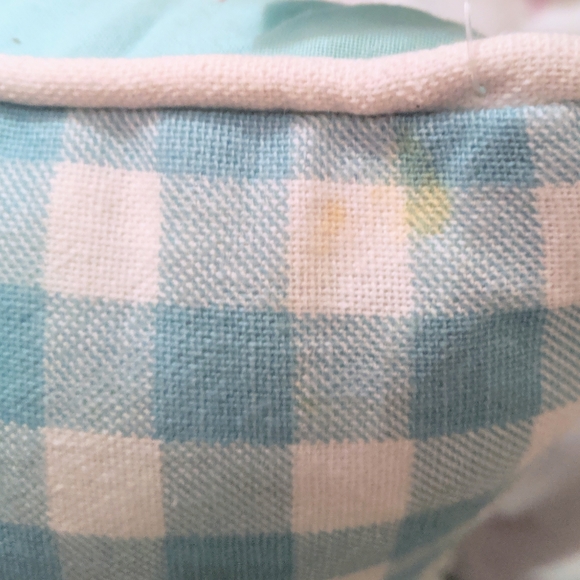 Bella Lux Beaded Blue White Gingham Happy Easter Bunny Pillow 12" - Picture 4 of 4